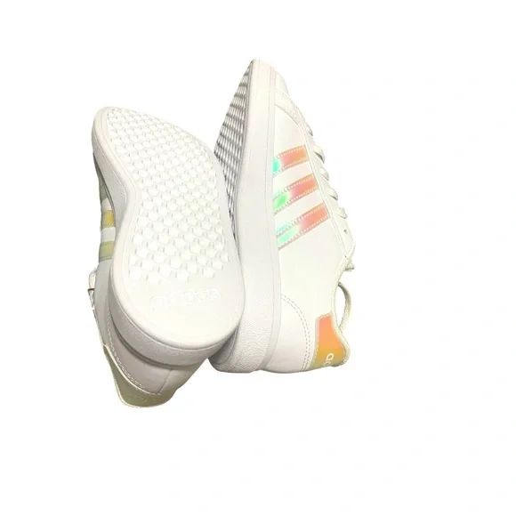 🌟🌟🌼NIB Adidas GRAND COURT 2.0 K. White Shoes with Iridescent Accents - Picture 2 of 12